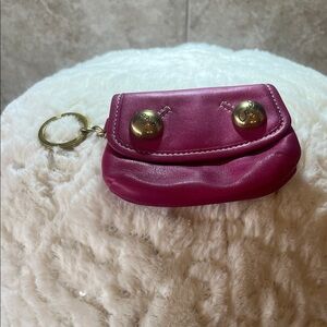 vintage Coach Coin Purse Keychain pink leather with space in back for cards